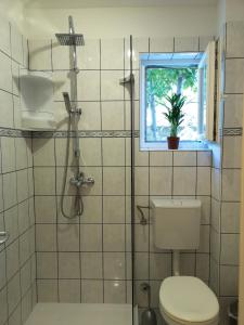 a bathroom with a toilet and a window at Apartments with parking space Banjol, Rab - 5071 in Rab