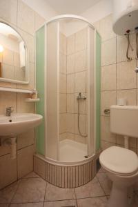 a bathroom with a shower and a toilet and a sink at Apartments by the sea Zaostrog, Makarska - 6659 in Zaostrog