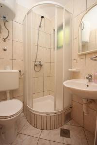 ein Bad mit einer Dusche, einem WC und einem Waschbecken in der Unterkunft Apartments by the sea Zaostrog, Makarska - 6659 in Zaostrog