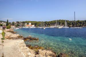 vistas a un puerto con barcos en el agua en Seaside holiday house Maslinica, Solta - 13965 en Grohote