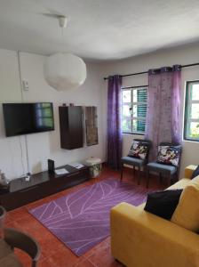 - un salon avec un canapé et une télévision dans l'établissement Casa do Rio, à Constância