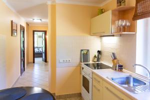 a kitchen with a sink and a counter top at Viesu māja Vētras in Trenči