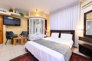 a hotel room with a bed and a television at Rom Mansion in Rosh Pinna +59 photos