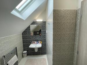 a bathroom with a sink and a shower at Vila Novara V26 in Bordeiu +15 photos