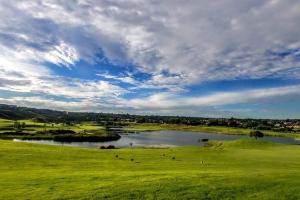 a view of a pond on a golf course at Lovely 1 Bedroom Unit in an Amazing Golf Estate in Roodepoort