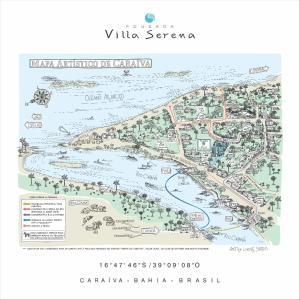 un mapa de la localidad y el puerto deportivo de Serrano blanco en Pousada Villa Serena en Caraíva