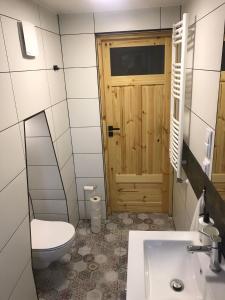 uma casa de banho com um WC e um lavatório em Nowe miasto em Wałbrzych