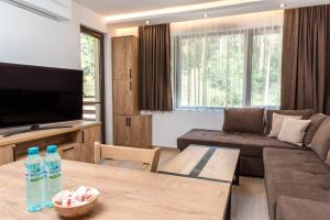uma sala de estar com um sofá e uma mesa em Apartment ARIA em Velingrad
