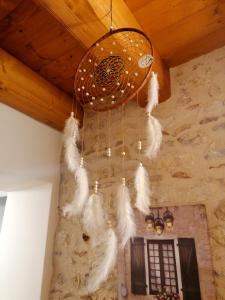 a chandelier with feathers hanging from a ceiling at Agriturismo Da Andreina in Borso del Grappa