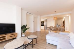 a living room with a couch and a tv at Bravissimo Falcó, 3 bedrooms and balcony in Girona