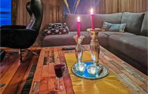una sala de estar con 2 velas en una mesa de centro en Nice Home In Lysysundet With Kitchen, 