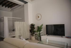 ein Wohnzimmer mit einem Sofa und einem Flachbild-TV in der Unterkunft HGB CATHEDRAL in Alicante