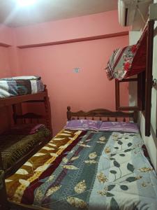 a bedroom with a bed and a bunk bed at Hospedaje El Turista. in Libertador General San Martín