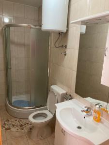 a bathroom with a shower and a toilet and a sink at MIR in Međugorje