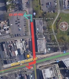 a map of a parking lot with a car park at Charming Accommodation close to Birmingham in West Bromwich