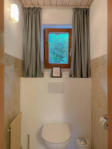 een badkamer met een toilet en een raam bij Landhaus Gappmaier in Zell am See
