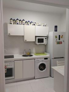 een keuken met een koelkast en een wasmachine bij Calle Pérez Galdós 20 in Las Palmas de Gran Canaria