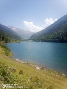 widok na jezioro z górami w tle w obiekcie Afrique Appartement de 42m2 à la montagne w mieście Eaux-Bonnes