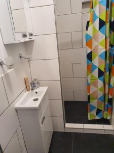 a bathroom with a sink and a shower at Apartment RITHEL in Vienna