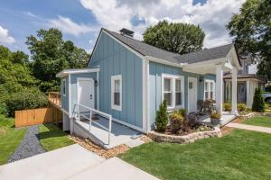 a tiny house with a blue exterior at Blue Haven ATL in Atlanta