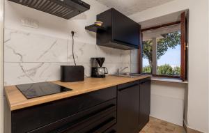 cocina con armarios negros y encimera en 2 Bedroom Amazing Home In Jablanac, en Jablanac