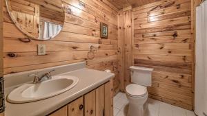 un baño con lavabo e inodoro en Away to the Lake, en Blue Ridge 35 fotos más