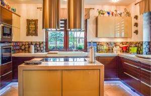 a kitchen with wooden cabinets and a counter top at Beautiful Home In Golczewo in Golczewo