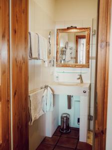 a bathroom with a sink and a mirror at Backsteinparadies in Lüneburg