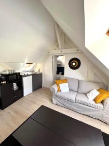 een woonkamer met een bank op de zolder bij Reims hypercentre Boulingrin Hôtel de Ville 4 personnes in Reims