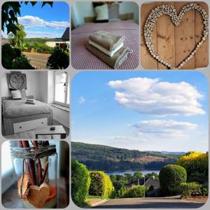 a collage of photos with a heart and a view at Ferienapartment-Barbara in Langscheid