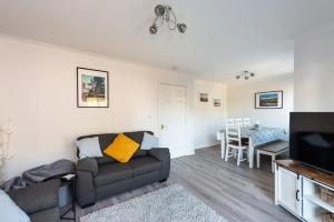 a living room with a couch and a television at Beautiful & Modern Seaside Home in Dunbar