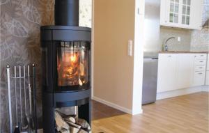 - une cheminée dans la cuisine avec une cheminée dans l'établissement Awesome Home In Lerberget With Sauna, à Lerberget