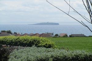 un champ avec des maisons et l'océan en arrière-plan dans l'établissement Cradle Cottage, à Crail 4 autres photos