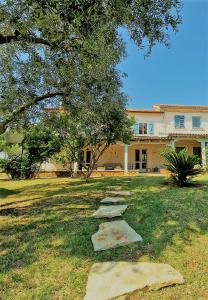 a group of stepping stones in the grass in front of a building at House Nono Bepo in small Istrian village - Kuca Nono Bepo u mirnom istarskom selu in Brtonigla