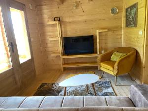 a living room with a couch and a tv at Peaceful Oasis in Ulcinj