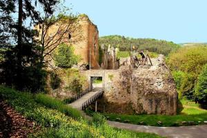 GRANDE MAISON COZY, SUD, 15 MIN SPA FRANCORCHAMPS في تو: قلعة قديمة جالسة على جانب تلة