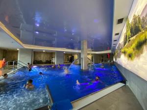 a group of people in a swimming pool at Aparthotel Apartamenty Czarna Góra 227 in Sienna