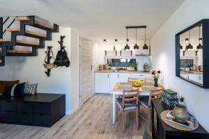 Kuchyň nebo kuchyňský kout v ubytování OW Mewa domki apartamenty nad jeziorem