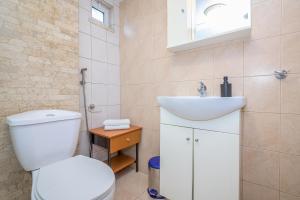 uma casa de banho com um WC branco e um lavatório. em cozy panta em Orestias