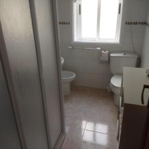 een badkamer met een toilet en een raam bij ACOGEDOR Y LUMINOSO PISO CÉNTRICO in Vigo