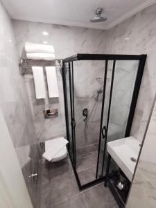 a bathroom with a shower and a toilet and a sink at Luxx Garden Hotel in Istanbul