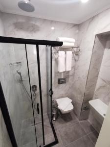 a bathroom with a shower and a toilet and a sink at Luxx Garden Hotel in Istanbul