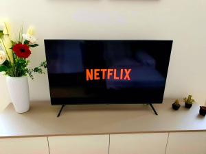 A television and/or entertainment centre at Divina Luxury Apartment with Jacuzzi near the lake
