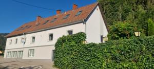 a large white house with a brown roof at Apartments Laura in Oberweg