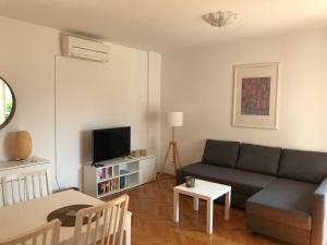- un salon avec un canapé et une télévision dans l'établissement Apartments Ruža Mikelić, à Rab