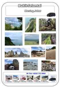 a collage of photos of the ocean and rocks at Singtown Guesthouse in Mersing