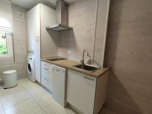 a small kitchen with a sink and a refrigerator at ALOJAMIENTO MIRABUENOS in Aranda de Duero +17 photos