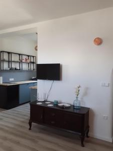 Televízia a/alebo spoločenská miestnosť v ubytovaní Apartmány Oxota