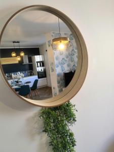 un espejo que refleja una cocina y un comedor en Jungle Paradise - Casa Vostra - Gaillard proche tram-frontière, en Gaillard
