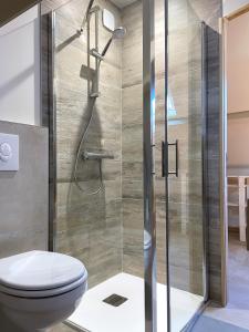 łazienka z prysznicem i toaletą w obiekcie Les Cottages d'Orient Premium w mieście Mesnil-Saint-Père